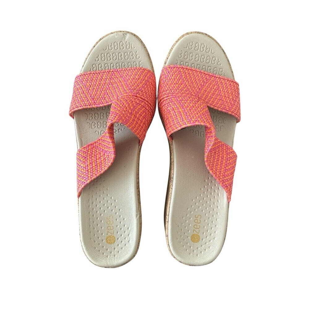 BZees Riviera Washable Wedge Slide Sandals Women's Sz 9M Paradise Pink/Orange
